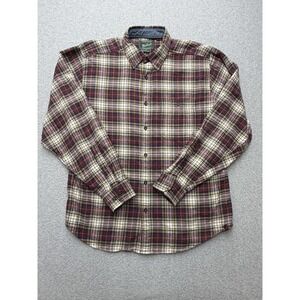 Woolrich Shirt Mens Large Red Plaid Flannel Long Sleeve Button‎ Down Casual